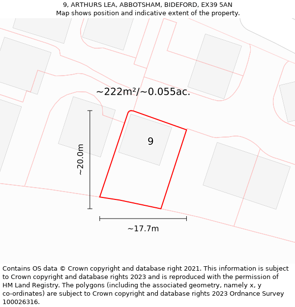 9, ARTHURS LEA, ABBOTSHAM, BIDEFORD, EX39 5AN: Plot and title map