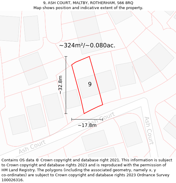 9, ASH COURT, MALTBY, ROTHERHAM, S66 8RQ: Plot and title map