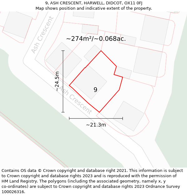 9, ASH CRESCENT, HARWELL, DIDCOT, OX11 0FJ: Plot and title map