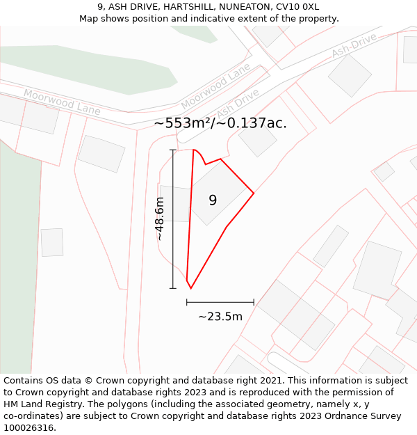 9, ASH DRIVE, HARTSHILL, NUNEATON, CV10 0XL: Plot and title map