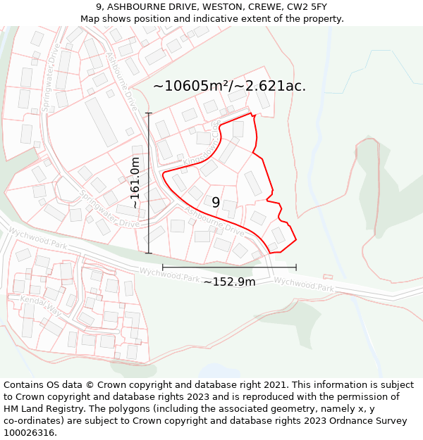 9, ASHBOURNE DRIVE, WESTON, CREWE, CW2 5FY: Plot and title map