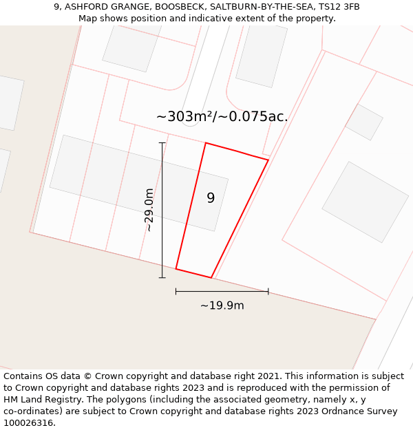 9, ASHFORD GRANGE, BOOSBECK, SALTBURN-BY-THE-SEA, TS12 3FB: Plot and title map