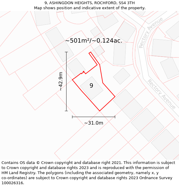 9, ASHINGDON HEIGHTS, ROCHFORD, SS4 3TH: Plot and title map