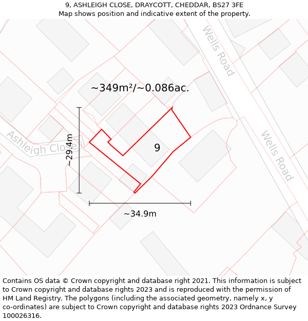 9, ASHLEIGH CLOSE, DRAYCOTT, CHEDDAR, BS27 3FE: Plot and title map