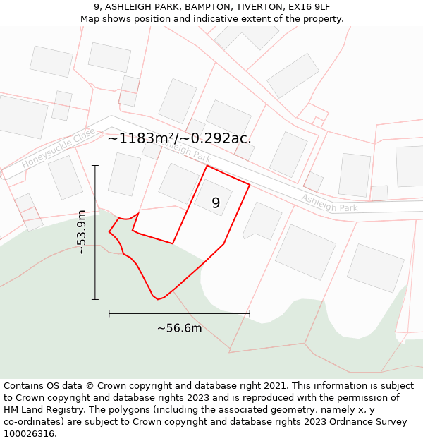 9, ASHLEIGH PARK, BAMPTON, TIVERTON, EX16 9LF: Plot and title map