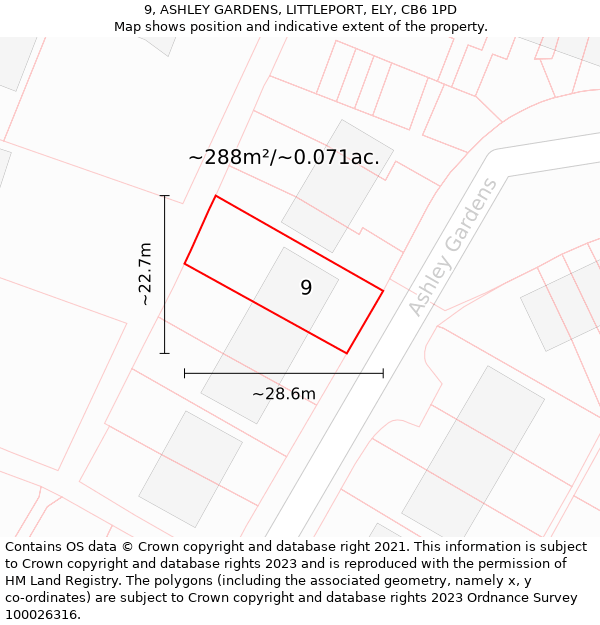 9, ASHLEY GARDENS, LITTLEPORT, ELY, CB6 1PD: Plot and title map