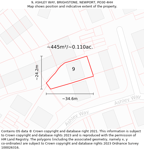 9, ASHLEY WAY, BRIGHSTONE, NEWPORT, PO30 4HH: Plot and title map