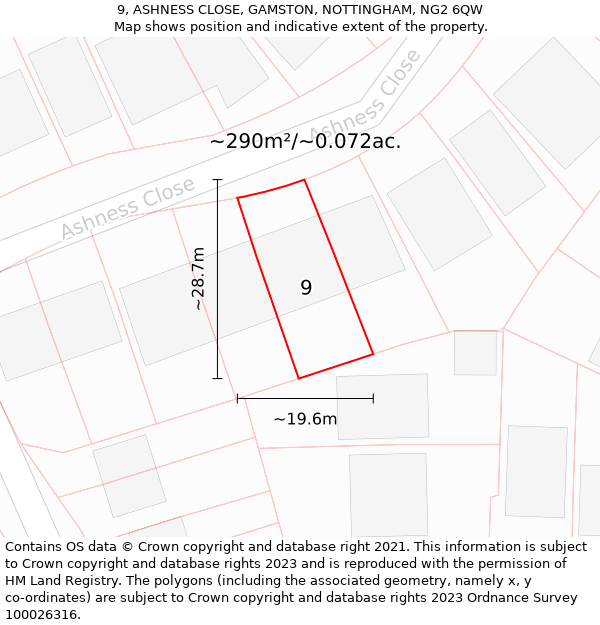 9, ASHNESS CLOSE, GAMSTON, NOTTINGHAM, NG2 6QW: Plot and title map