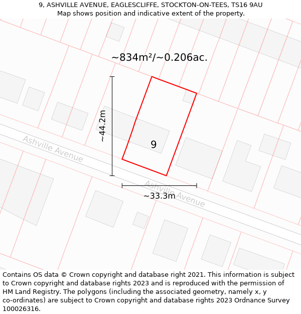 9, ASHVILLE AVENUE, EAGLESCLIFFE, STOCKTON-ON-TEES, TS16 9AU: Plot and title map