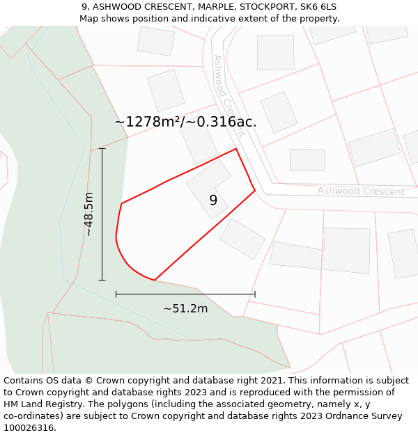 9, ASHWOOD CRESCENT, MARPLE, STOCKPORT, SK6 6LS: Plot and title map