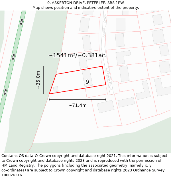 9, ASKERTON DRIVE, PETERLEE, SR8 1PW: Plot and title map