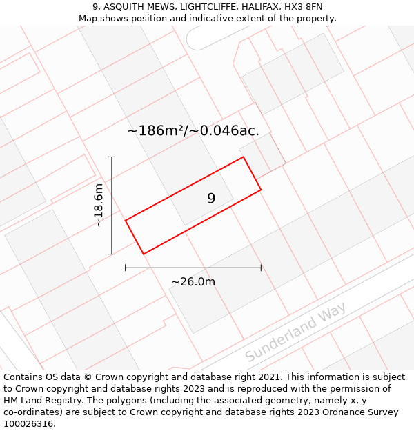 9, ASQUITH MEWS, LIGHTCLIFFE, HALIFAX, HX3 8FN: Plot and title map