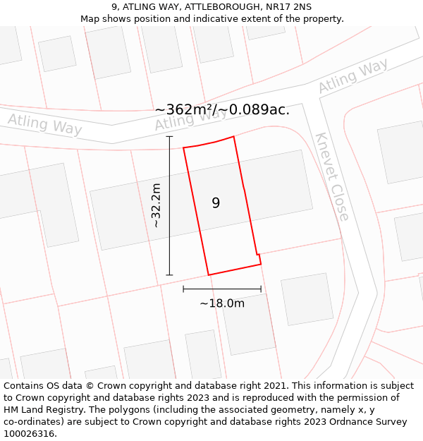 9, ATLING WAY, ATTLEBOROUGH, NR17 2NS: Plot and title map