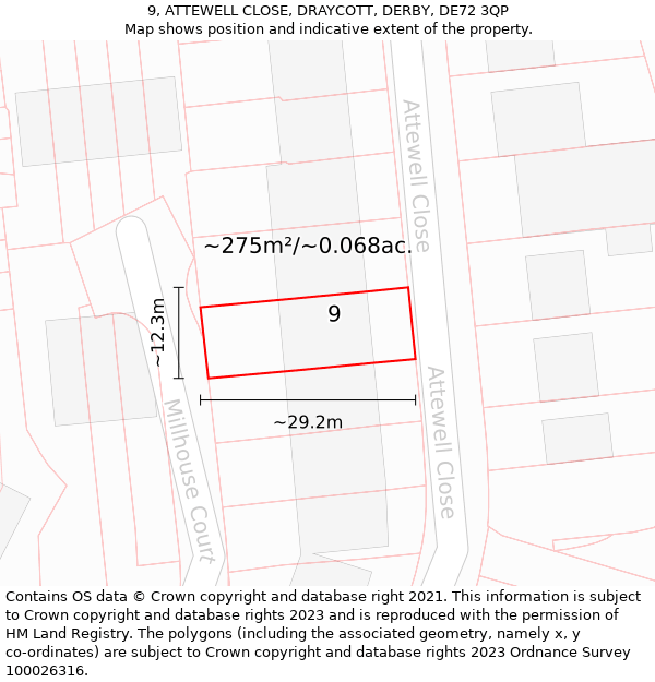 9, ATTEWELL CLOSE, DRAYCOTT, DERBY, DE72 3QP: Plot and title map