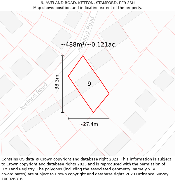 9, AVELAND ROAD, KETTON, STAMFORD, PE9 3SH: Plot and title map