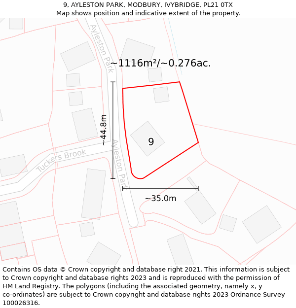 9, AYLESTON PARK, MODBURY, IVYBRIDGE, PL21 0TX: Plot and title map