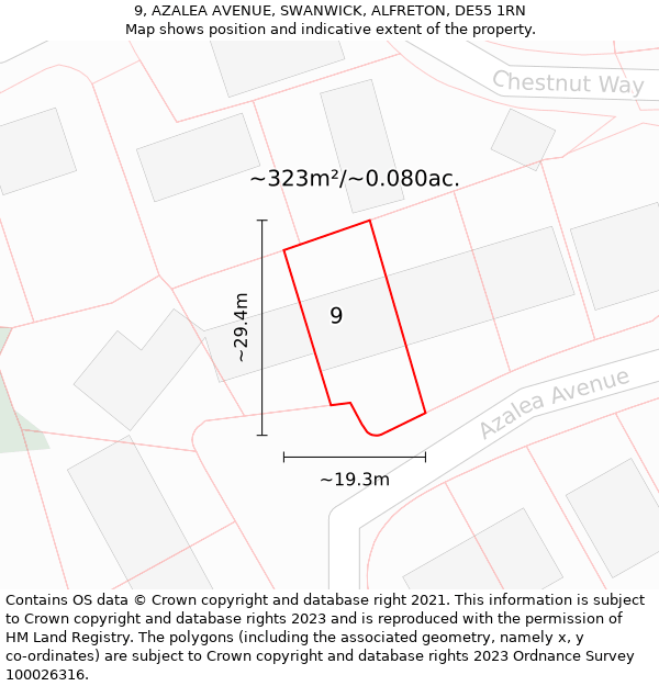 9, AZALEA AVENUE, SWANWICK, ALFRETON, DE55 1RN: Plot and title map