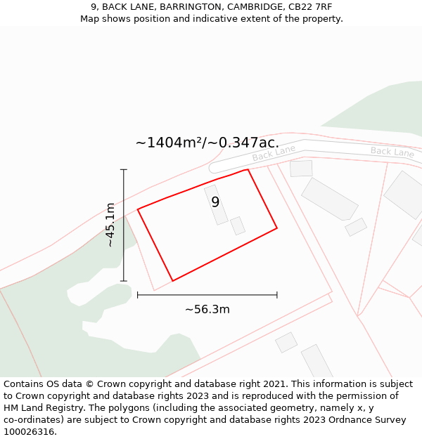 9, BACK LANE, BARRINGTON, CAMBRIDGE, CB22 7RF: Plot and title map