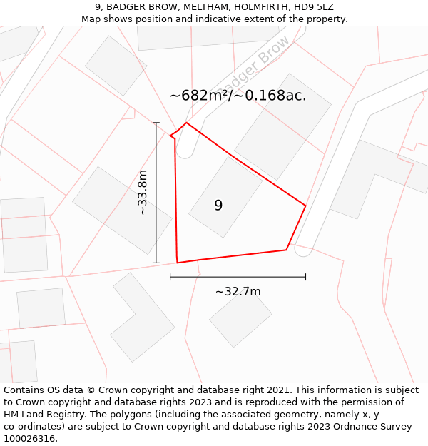 9, BADGER BROW, MELTHAM, HOLMFIRTH, HD9 5LZ: Plot and title map