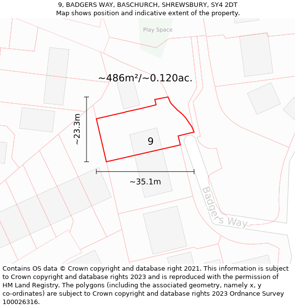 9, BADGERS WAY, BASCHURCH, SHREWSBURY, SY4 2DT: Plot and title map