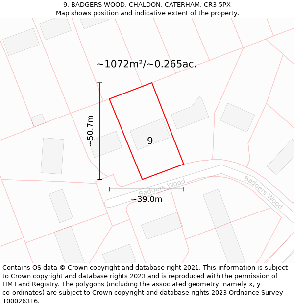 9, BADGERS WOOD, CHALDON, CATERHAM, CR3 5PX: Plot and title map