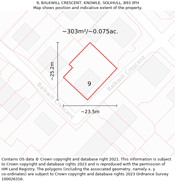 9, BALKWILL CRESCENT, KNOWLE, SOLIHULL, B93 0FH: Plot and title map