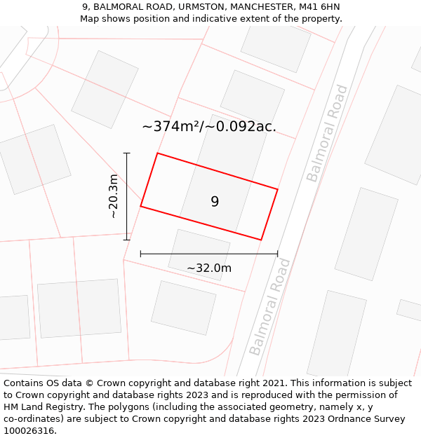 9, BALMORAL ROAD, URMSTON, MANCHESTER, M41 6HN: Plot and title map