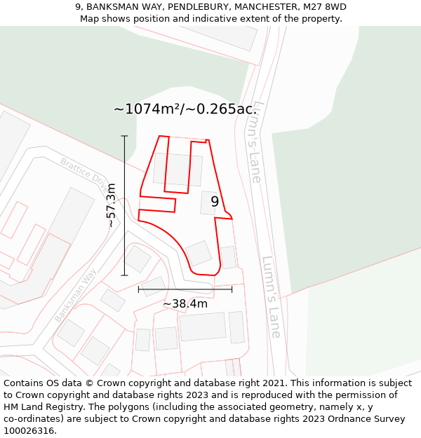 9, BANKSMAN WAY, PENDLEBURY, MANCHESTER, M27 8WD: Plot and title map