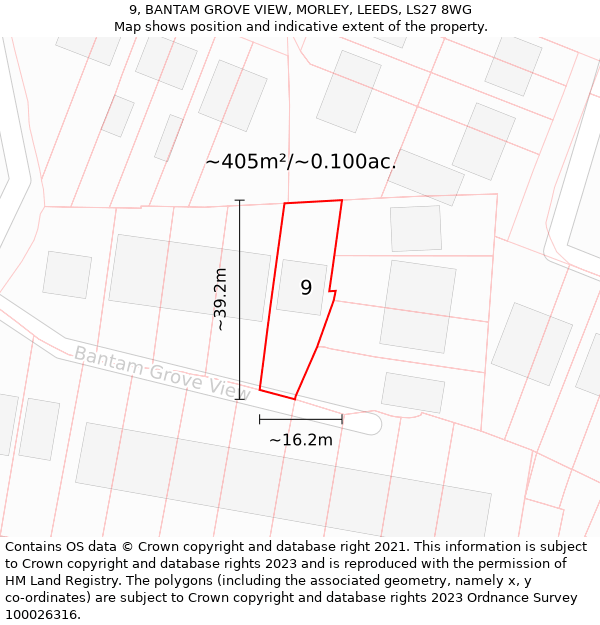 9, BANTAM GROVE VIEW, MORLEY, LEEDS, LS27 8WG: Plot and title map
