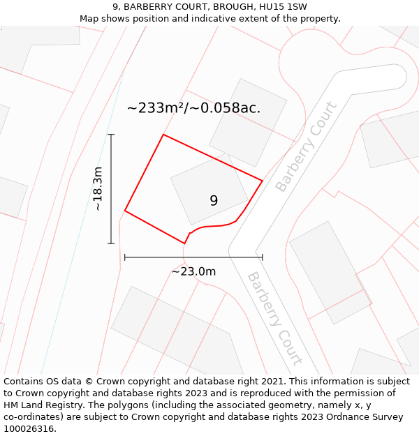 9, BARBERRY COURT, BROUGH, HU15 1SW: Plot and title map