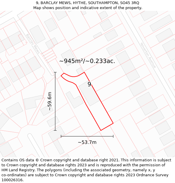 9, BARCLAY MEWS, HYTHE, SOUTHAMPTON, SO45 3RQ: Plot and title map