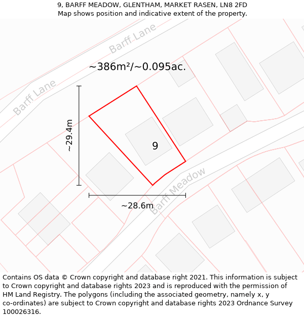 9, BARFF MEADOW, GLENTHAM, MARKET RASEN, LN8 2FD: Plot and title map