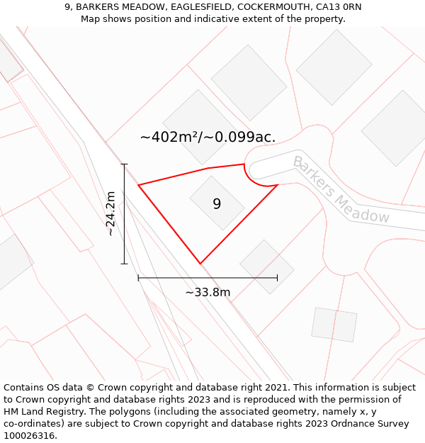 9, BARKERS MEADOW, EAGLESFIELD, COCKERMOUTH, CA13 0RN: Plot and title map