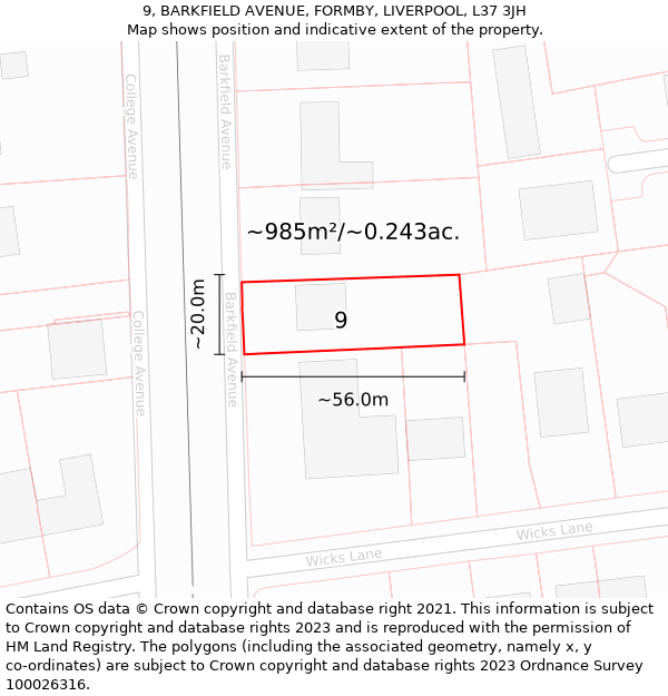 9, BARKFIELD AVENUE, FORMBY, LIVERPOOL, L37 3JH: Plot and title map