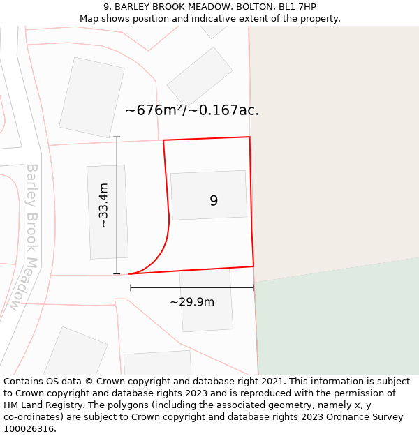 9, BARLEY BROOK MEADOW, BOLTON, BL1 7HP: Plot and title map
