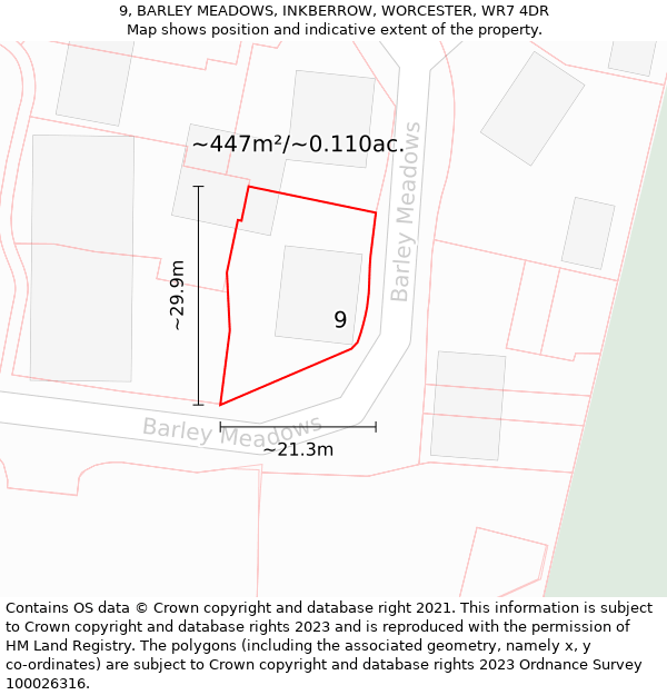 9, BARLEY MEADOWS, INKBERROW, WORCESTER, WR7 4DR: Plot and title map