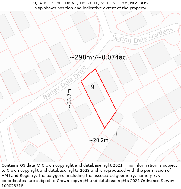 9, BARLEYDALE DRIVE, TROWELL, NOTTINGHAM, NG9 3QS: Plot and title map