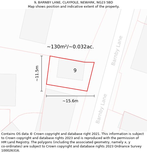 9, BARNBY LANE, CLAYPOLE, NEWARK, NG23 5BD: Plot and title map