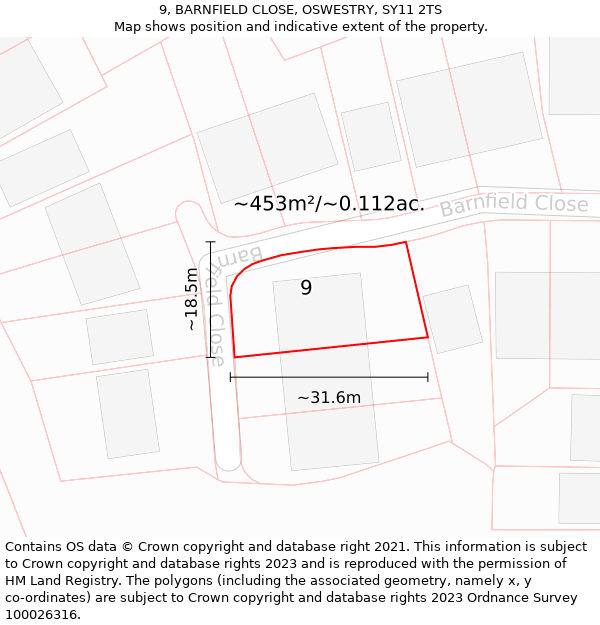 9, BARNFIELD CLOSE, OSWESTRY, SY11 2TS: Plot and title map