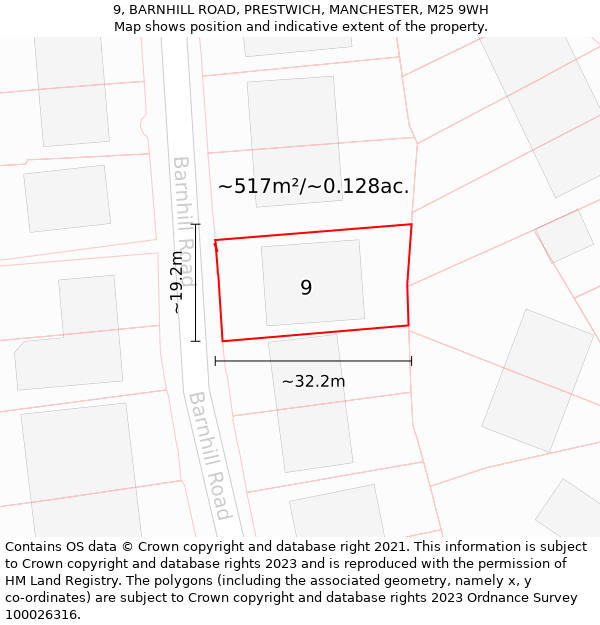 9, BARNHILL ROAD, PRESTWICH, MANCHESTER, M25 9WH: Plot and title map