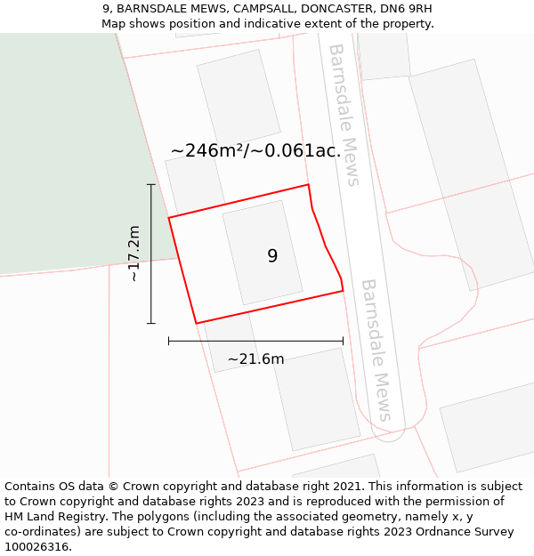 9, BARNSDALE MEWS, CAMPSALL, DONCASTER, DN6 9RH: Plot and title map