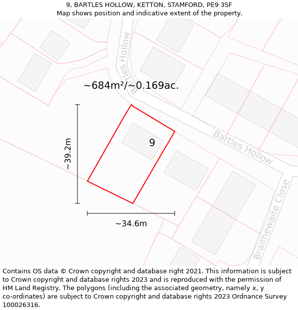 9, BARTLES HOLLOW, KETTON, STAMFORD, PE9 3SF: Plot and title map