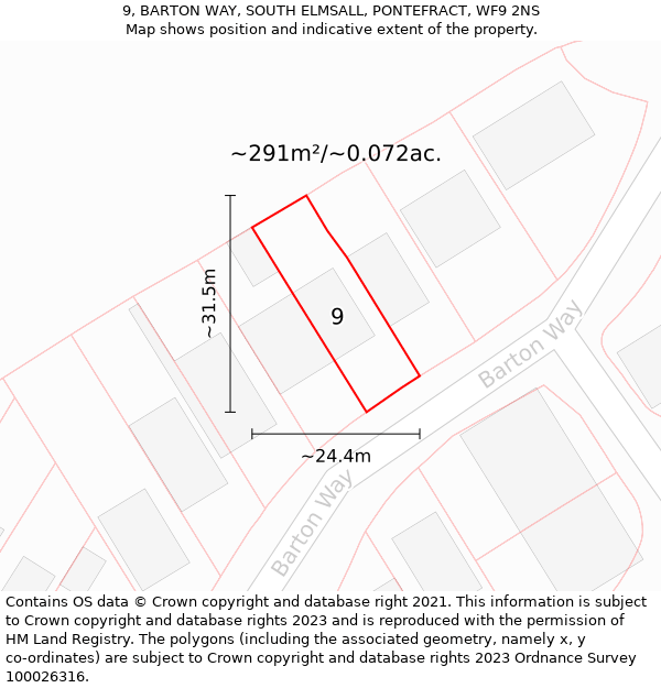 9, BARTON WAY, SOUTH ELMSALL, PONTEFRACT, WF9 2NS: Plot and title map