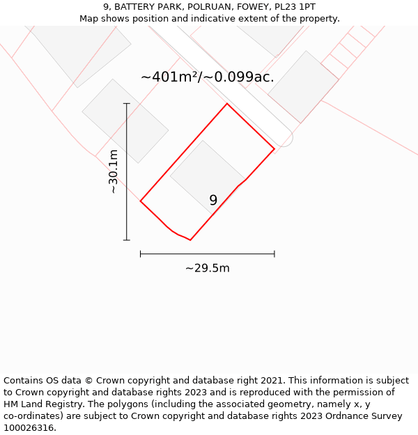 9, BATTERY PARK, POLRUAN, FOWEY, PL23 1PT: Plot and title map