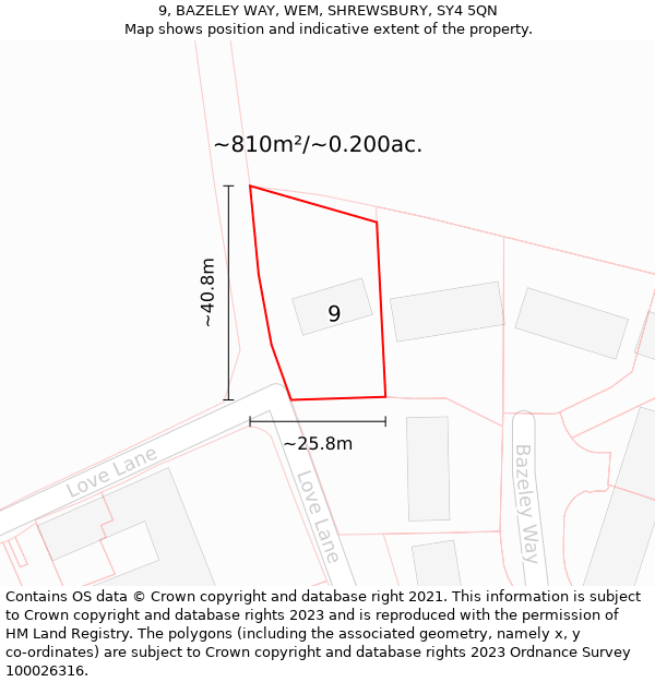 9, BAZELEY WAY, WEM, SHREWSBURY, SY4 5QN: Plot and title map