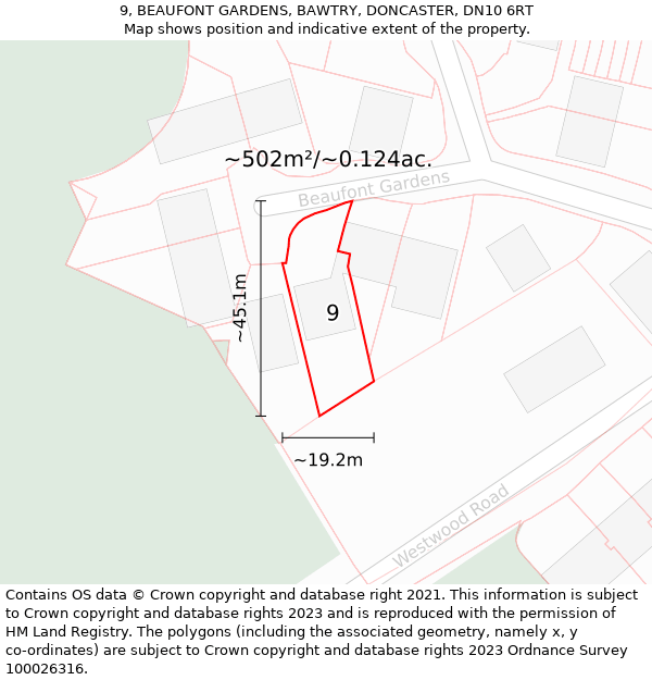 9, BEAUFONT GARDENS, BAWTRY, DONCASTER, DN10 6RT: Plot and title map