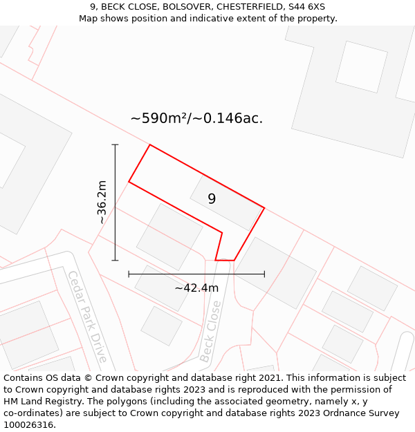 9, BECK CLOSE, BOLSOVER, CHESTERFIELD, S44 6XS: Plot and title map