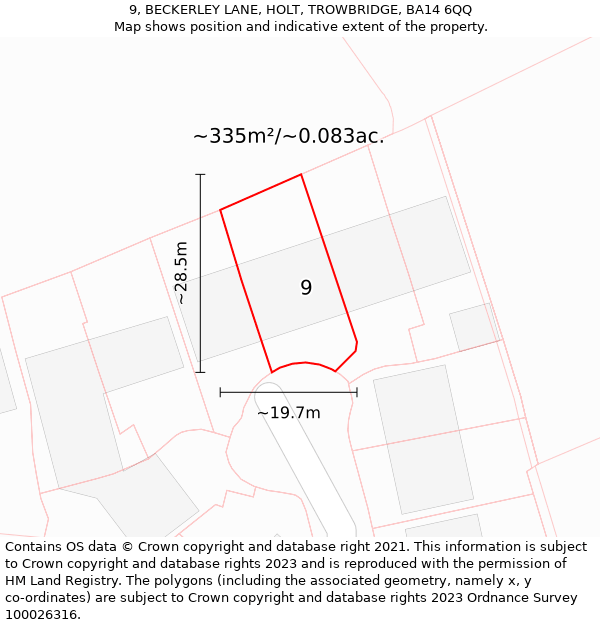 9, BECKERLEY LANE, HOLT, TROWBRIDGE, BA14 6QQ: Plot and title map