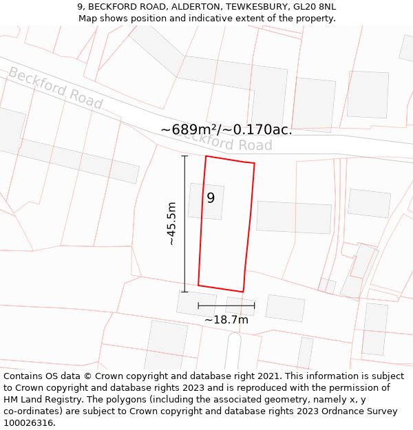 9, BECKFORD ROAD, ALDERTON, TEWKESBURY, GL20 8NL: Plot and title map