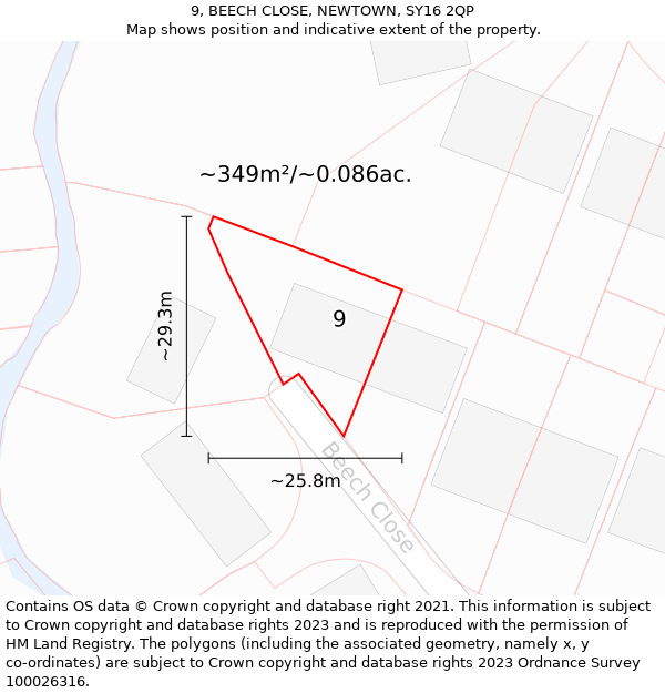 9, BEECH CLOSE, NEWTOWN, SY16 2QP: Plot and title map